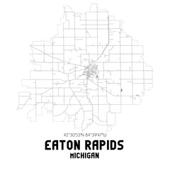 Eaton Rapids Michigan. US street map with black and white lines.