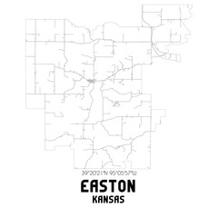 Easton Kansas. US street map with black and white lines.