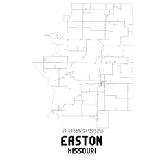 Easton Missouri. US street map with black and white lines.