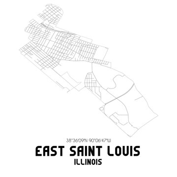 East Saint Louis Illinois. US street map with black and white lines.