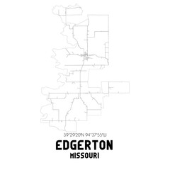 Edgerton Missouri. US street map with black and white lines.