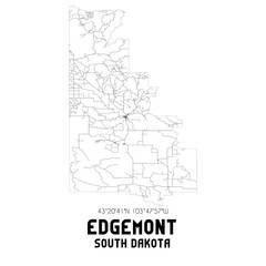 Edgemont South Dakota. US street map with black and white lines.