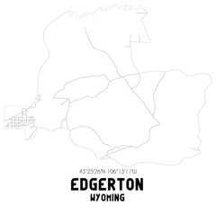 Edgerton Wyoming. US street map with black and white lines.