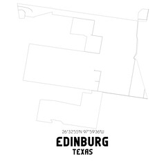 Edinburg Texas. US street map with black and white lines.
