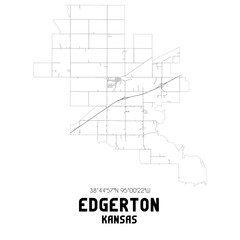 Edgerton Kansas. US street map with black and white lines.