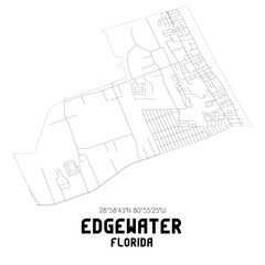 Edgewater Florida. US street map with black and white lines.
