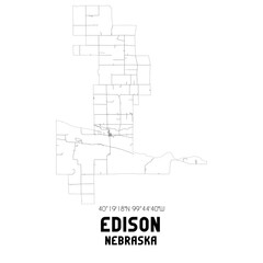 Edison Nebraska. US street map with black and white lines.