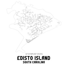Edisto Island South Carolina. US street map with black and white lines.