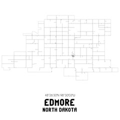 Edmore North Dakota. US street map with black and white lines.