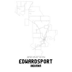 Edwardsport Indiana. US street map with black and white lines.