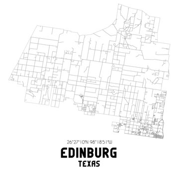 Edinburg Texas. US street map with black and white lines.