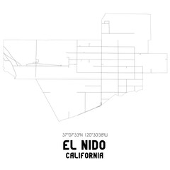 El Nido California. US street map with black and white lines.