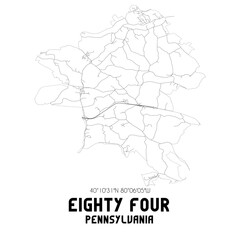Eighty Four Pennsylvania. US street map with black and white lines.