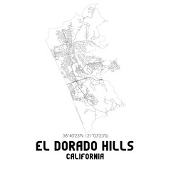 El Dorado Hills California. US street map with black and white lines.