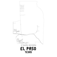 El Paso Texas. US street map with black and white lines.