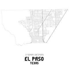 El Paso Texas. US street map with black and white lines.