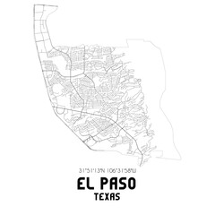El Paso Texas. US street map with black and white lines.