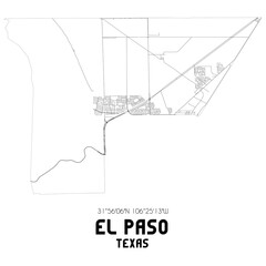 El Paso Texas. US street map with black and white lines.