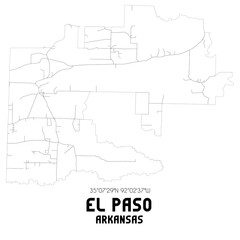 El Paso Arkansas. US street map with black and white lines.