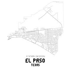 El Paso Texas. US street map with black and white lines.