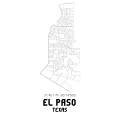 El Paso Texas. US street map with black and white lines.
