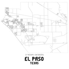 El Paso Texas. US street map with black and white lines.