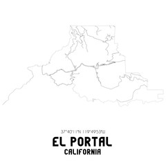 El Portal California. US street map with black and white lines.
