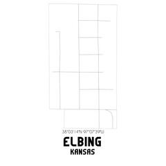 Elbing Kansas. US street map with black and white lines.