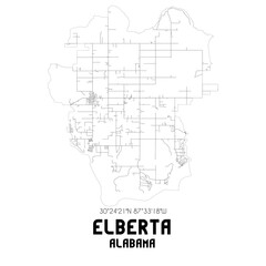 Elberta Alabama. US street map with black and white lines.