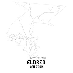 Eldred New York. US street map with black and white lines.