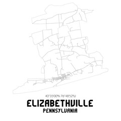 Elizabethville Pennsylvania. US street map with black and white lines.