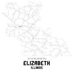 Elizabeth Illinois. US street map with black and white lines.