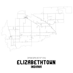 Fototapeta premium Elizabethtown Indiana. US street map with black and white lines.