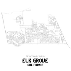 Elk Grove California. US street map with black and white lines.
