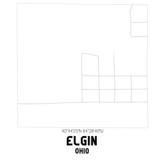 Elgin Ohio. US street map with black and white lines.