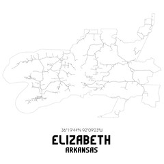 Elizabeth Arkansas. US street map with black and white lines.