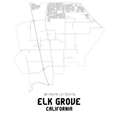 Elk Grove California. US street map with black and white lines.