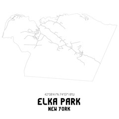 Elka Park New York. US street map with black and white lines.