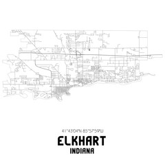Elkhart Indiana. US street map with black and white lines.