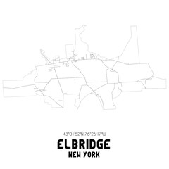 Elbridge New York. US street map with black and white lines.