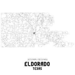 Eldorado Texas. US street map with black and white lines.