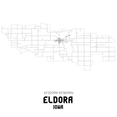 Eldora Iowa. US street map with black and white lines.