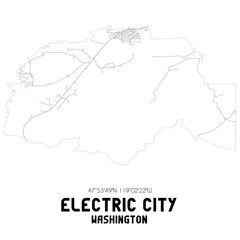 Electric City Washington. US street map with black and white lines.