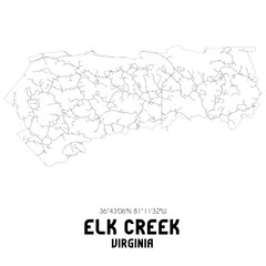 Elk Creek Virginia. US street map with black and white lines.