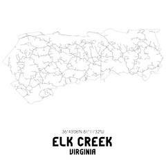 Elk Creek Virginia. US street map with black and white lines.