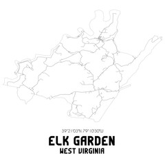Fototapeta na wymiar Elk Garden West Virginia. US street map with black and white lines.