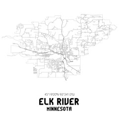 Elk River Minnesota. US street map with black and white lines.