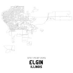 Elgin Illinois. US street map with black and white lines.
