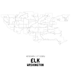 Elk Washington. US street map with black and white lines.
