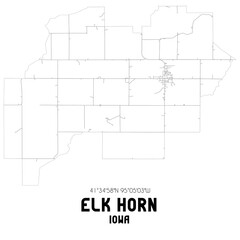 Elk Horn Iowa. US street map with black and white lines.